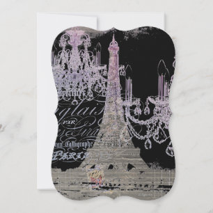 chalkboard scripts chandelier paris eiffel tower invitation