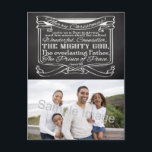 Chalkboard Scripture Christmas Holiday Postcard<br><div class="desc">Personalise this Christmas Bible Verse item with Passage Scripture from Isaiah 9:6... unto us a Son is given: and his name shall be called Wonderful, Counsellor, THE MIGHTY GOD, The everlasting Father, The Prince of Peace. ~Isaiah 9:6 Dark grey and black chalkboard with white text graphic makes a lovely casual...</div>