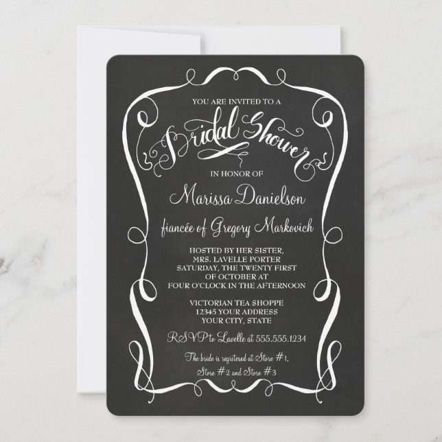 Chalkboard Scroll Bridal Shower Invite Calligraphy (Front)