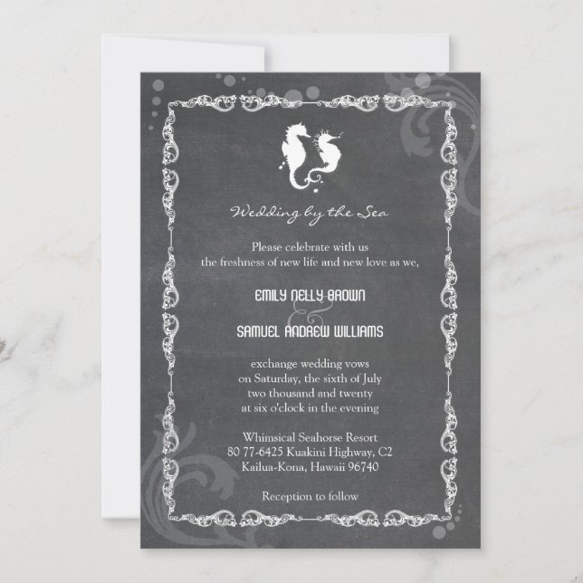 Chalkboard SeaHorse Destination Wedding Invitation (Front)