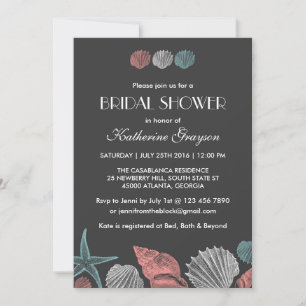 Chalkboard Seashells Invitation for Beach Wedding