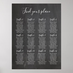 Chalkboard seating chart print. Modern wedding