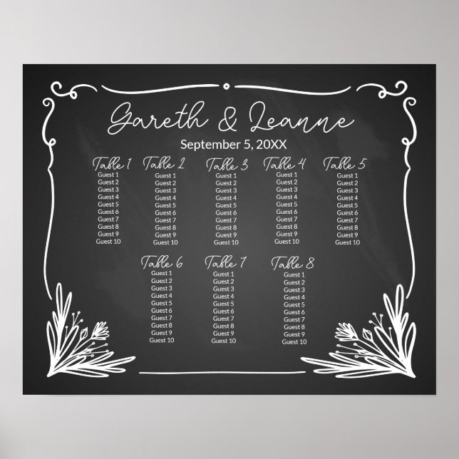 Chalkboard seating table plan wedding poster (Front)