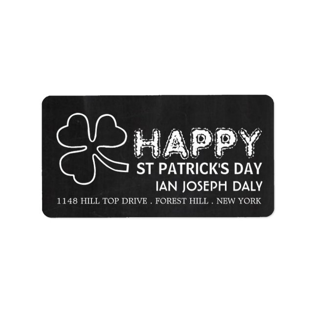 Chalkboard Shamrock, St Patrick's Day Label (Front)