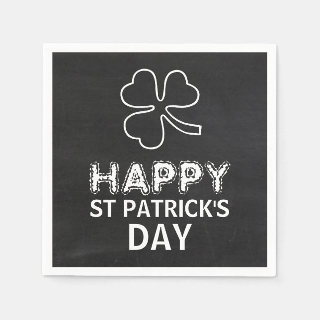 Chalkboard Shamrock, St Patrick's Day Party Napkin (Front)