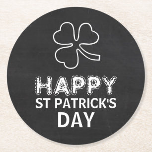 Chalkboard Shamrock, St Patrick's Day Round Paper Coaster