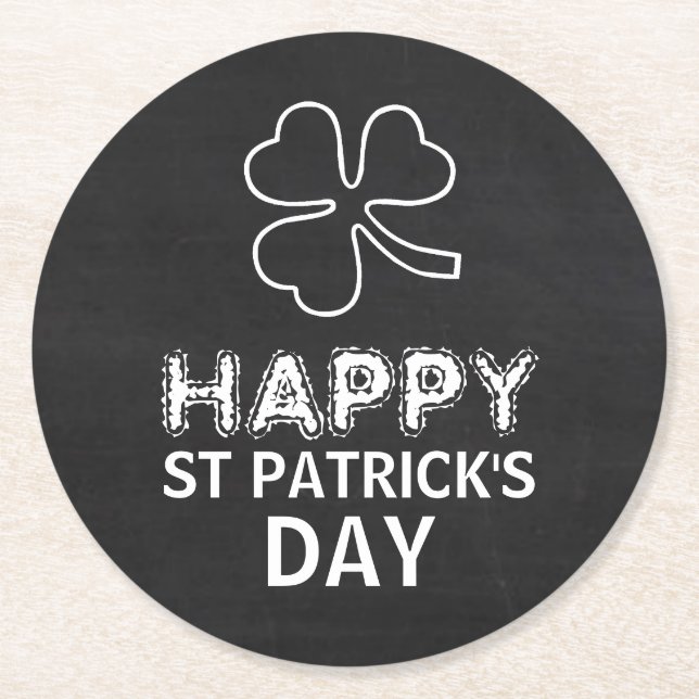 Chalkboard Shamrock, St Patrick's Day Round Paper Coaster (Front)