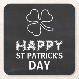 Chalkboard Shamrock, St Patrick's Day Square Paper Coaster