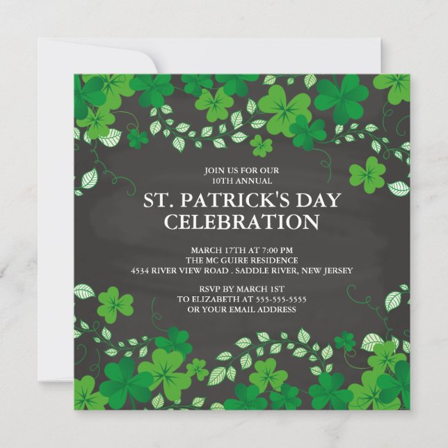 Chalkboard Shamrock St. Patrick's Party Invitation (Front)