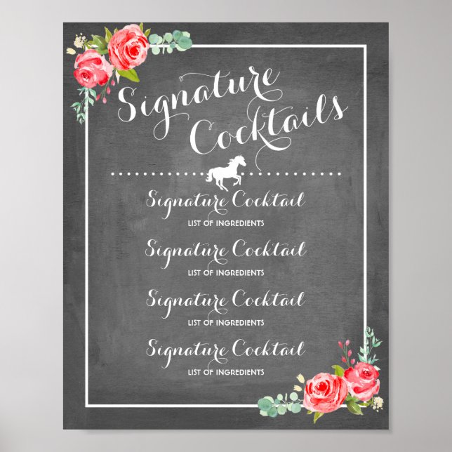 Chalkboard Signature Drink Menu with Horse motif Poster (Front)