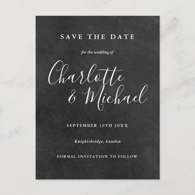 Chalkboard Signature Script Wedding Save the Date Announcement Postcard (Front)