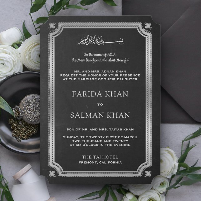 Chalkboard Silver Traditional Islamic Wedding Invitation (Creator Uploaded)