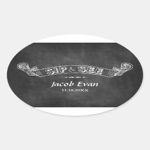 Chalkboard Sip and See Party Baby Oval Sticker