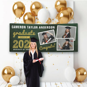 Chalkboard Sketch 2021 3 Photo Collage Grad Party Banner