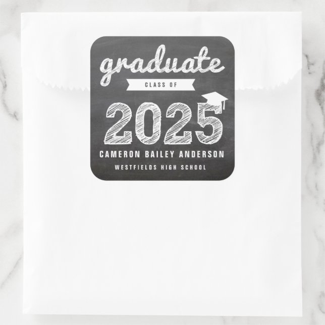 Chalkboard Sketch Graduate Class Of 2025 Grad Square Sticker (Bag)