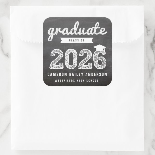 Chalkboard Sketch Graduate Class Of 2026 Grad Square Sticker (Bag)