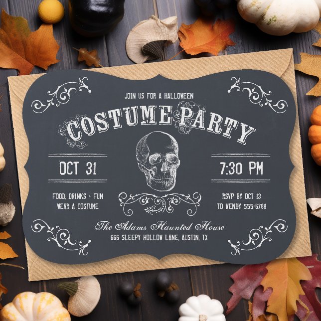 Chalkboard Skull Halloween Costume Party Invitation (Creator Uploaded)