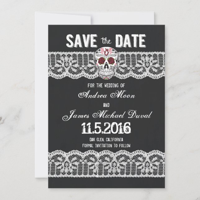 Chalkboard Skull & Lace 5" x 7" Save the Date card (Front)
