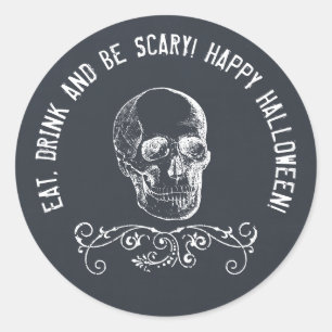 Chalkboard Skull Personalised Halloween Party Classic Round Sticker