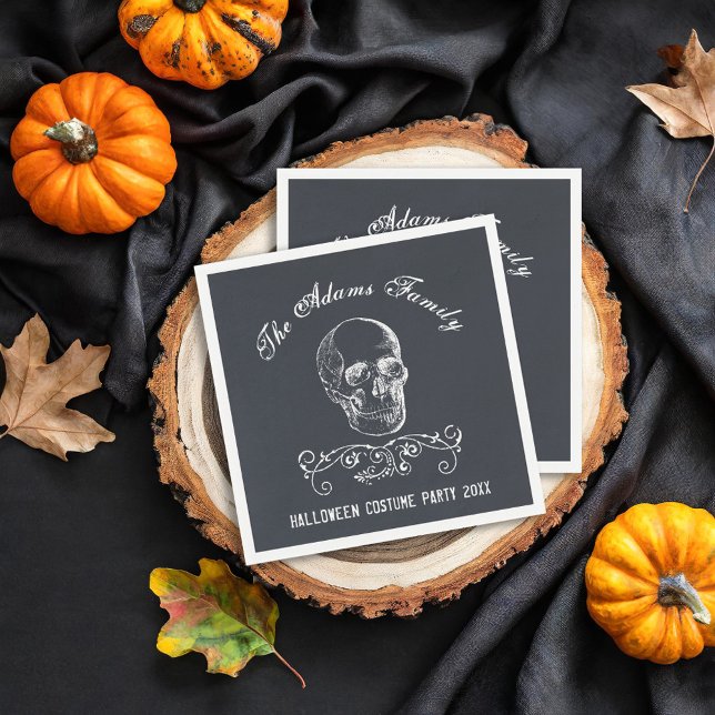 Chalkboard Skull Personalised Halloween Party Napkin (Creator Uploaded)