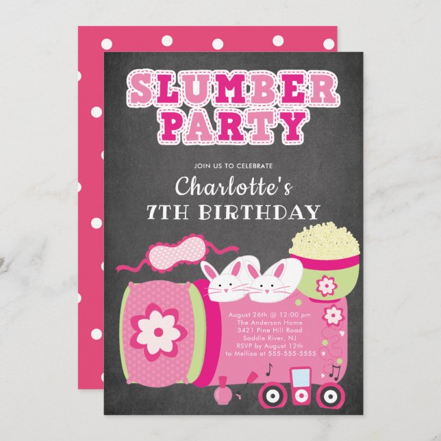 Chalkboard Sleepover Birthday Party Invitation (Front/Back)