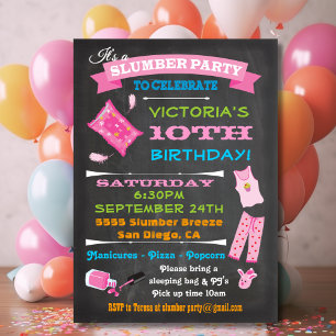Chalkboard Sleepover Slumber Party Spa Birthday Invitation