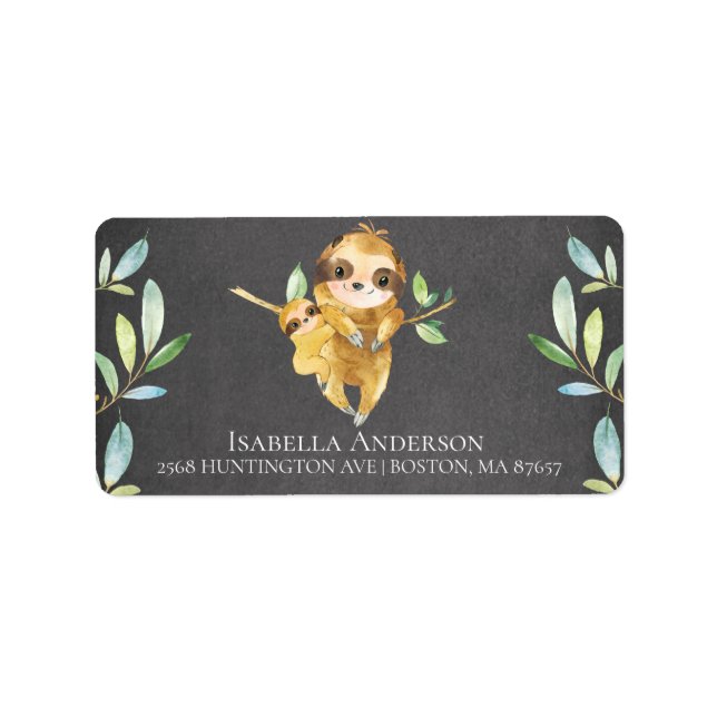 Chalkboard Sloth Baby Boy Shower Address Label (Front)