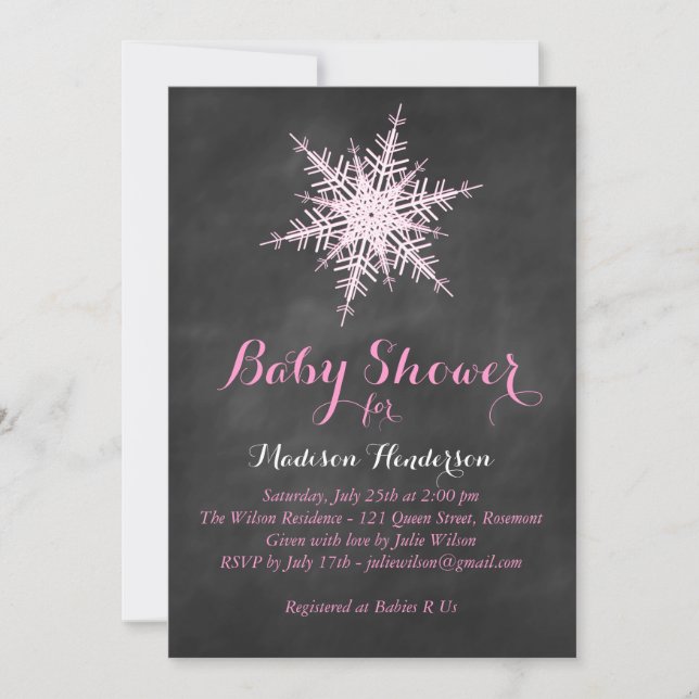 Chalkboard Snowflake Baby Shower Invitation - pink (Front)