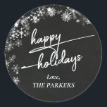 Chalkboard Snowflake  Happy Holidays  Classic Round Sticker<br><div class="desc">Chalkboard Snowflake Happy Holidays stickers.</div>