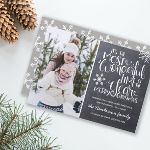 Chalkboard Snowflake Merry Christmas Photo   Holiday Card