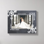 Chalkboard Snowflake Newlywed Christmas Photo Canvas Print<br><div class="desc">Customise this canvas with a wedding photo or a photo of you and your new husband or wife enjoying life together. Perfect for the newlyweds this canvas features distressed snowflakes and typewriter font.</div>