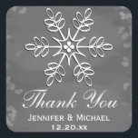 Chalkboard Snowflake Thank You Label<br><div class="desc">Beautiful snowflake design with floral and leavy pattern and heart shaped snow and ice reflections behind it. A pretty chalkboard background in different shades of grey. These party favour labels and stickers are perfect for a winter wonderland holiday or Christmas themed event. Artwork © Chrissy H. Studios, LLC. All rights...</div>