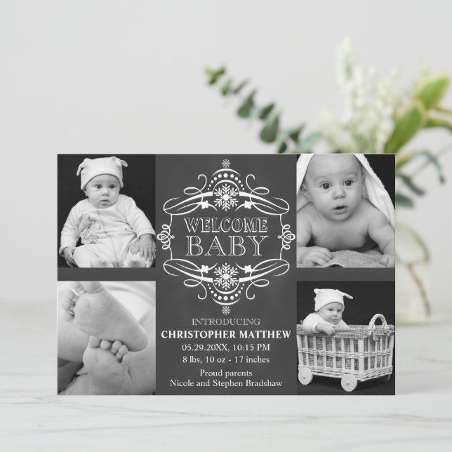 Chalkboard Snowflake Winter Multiple Photo Card (Standing Front)