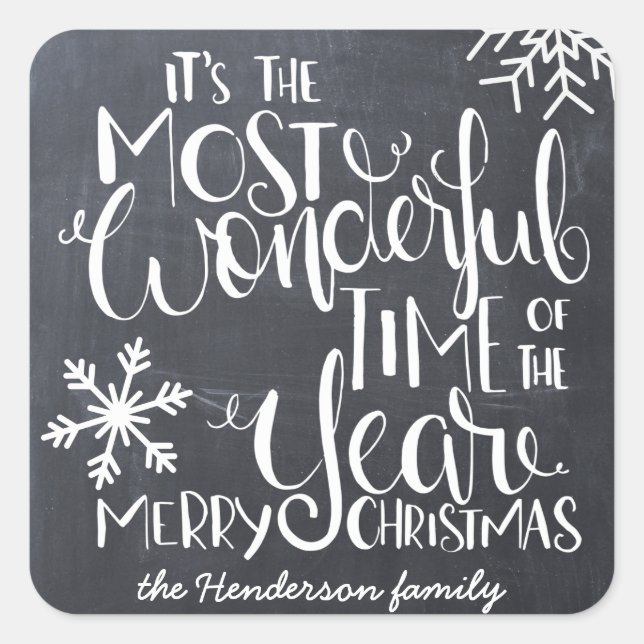 Chalkboard Snowflake Wonderful Merry Christmas Square Sticker (Front)