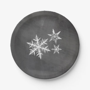Chalkboard Snowflakes Merry Christmas Paper Plate