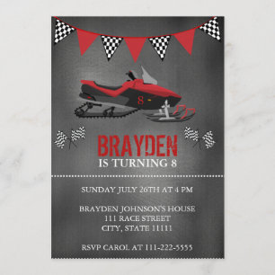 Chalkboard Snowmobile Birthday Invitation