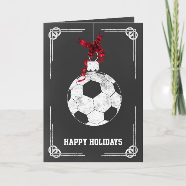 chalkboard soccer  player Christmas Cards (Front)