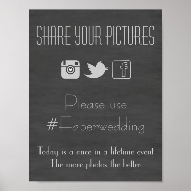 Chalkboard Social Media Wedding Photo Hashtag Sign (Front)