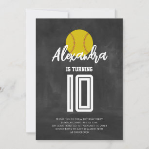 Chalkboard Softball Birthday Party Invitation