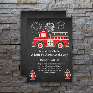 Chalkboard Sound the Alarm! Firetruck Baby Shower Enclosure Card