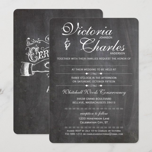 Chalkboard Space for Hand Written Guest Name Invitation (Front/Back)