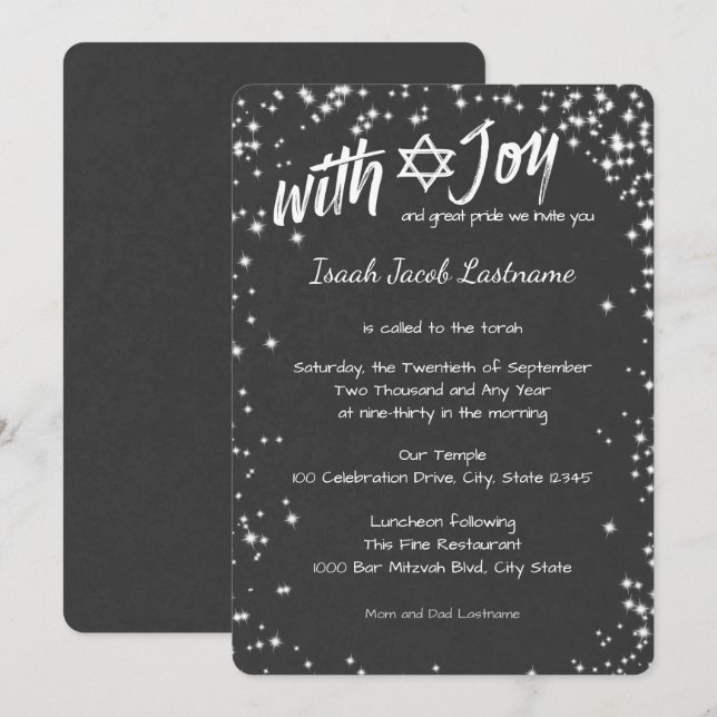 Chalkboard Sparkle Sky Bar Mitzvah Invitation (Front/Back)
