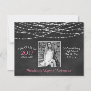 Chalkboard Sparkle String Lights Photo Graduation Announcement