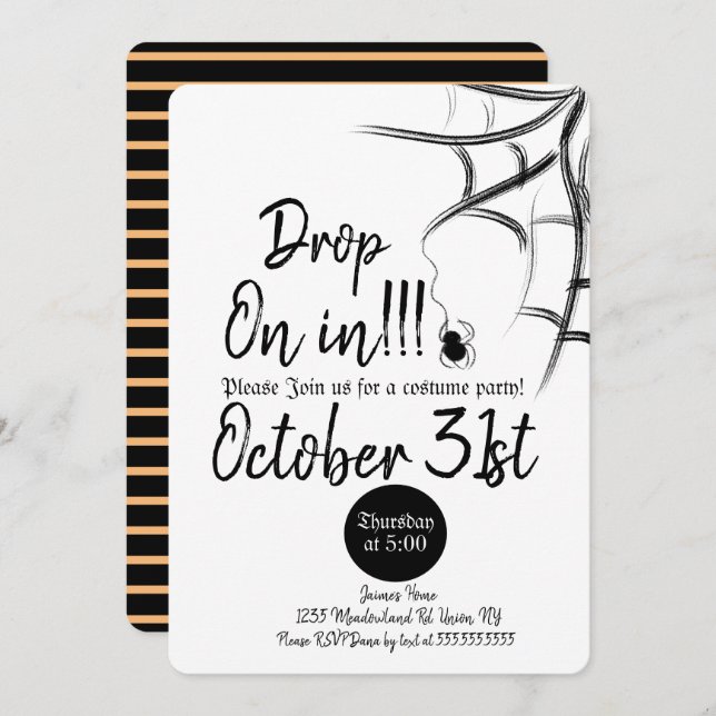 Chalkboard Spider Costume Halloween Birthday Invitation (Front/Back)