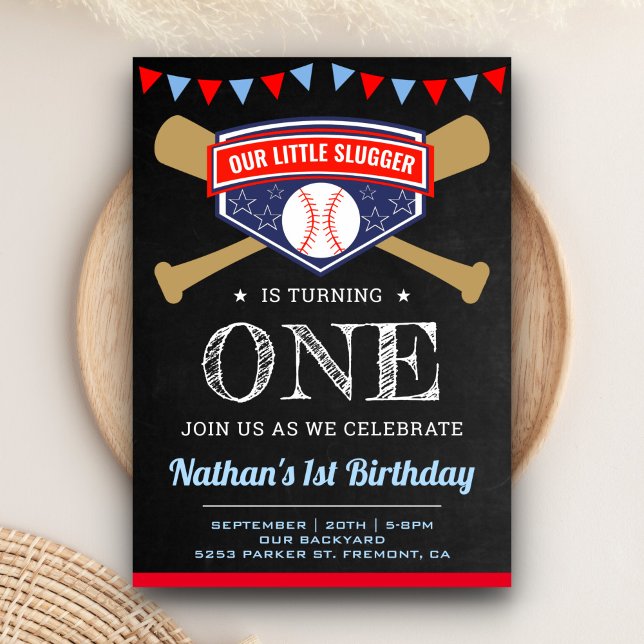 Chalkboard Sports Baseball 1st Birthday Party Invitation (Creator Uploaded)