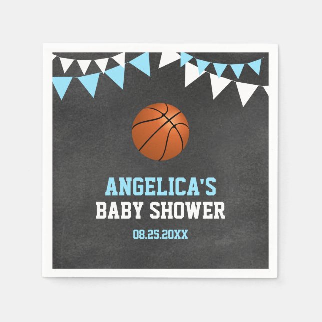 Chalkboard Sports BASKETBALL Theme Baby Shower Napkin (Front)