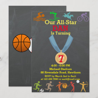 Chalkboard Sports Birthday Invitation