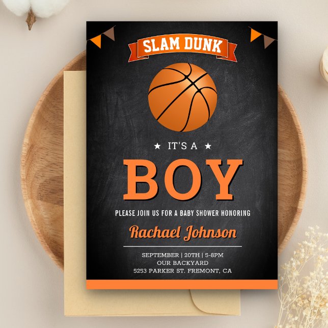 Chalkboard Sports Boy Basketball Baby Shower Invitation (Creator Uploaded)