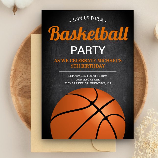 Chalkboard Sports Kids Basketball Birthday Party Invitation (Creator Uploaded)