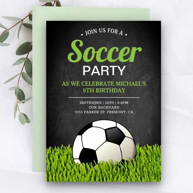 Chalkboard Sports Kids Soccer Birthday Party Invitation (Creator Uploaded)